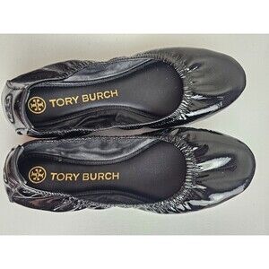 Tory Burch Womens Size 7 Eddie Black Patent Leather Ballet Flats Shoes Slip On